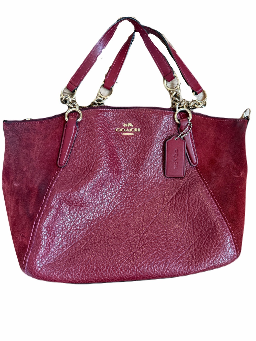 Coach Kelsey (Small) Burgandy Suede Pebbled Leather with Adjustable Strap